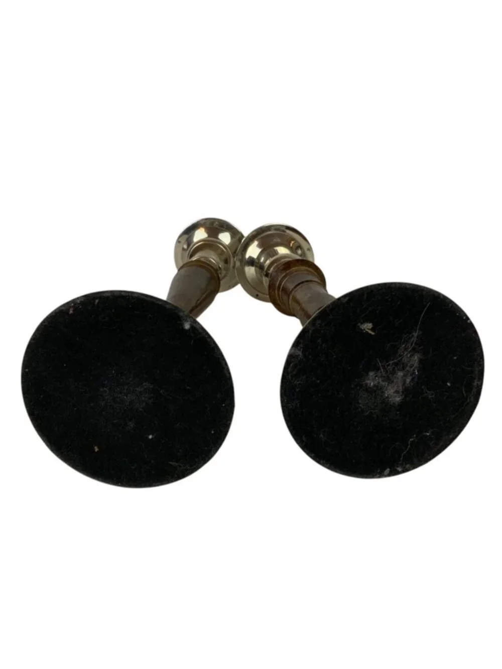 Vintage Chrome Cast Metal Taper Candleticks Holders Pair Silver Brown Home Decor
